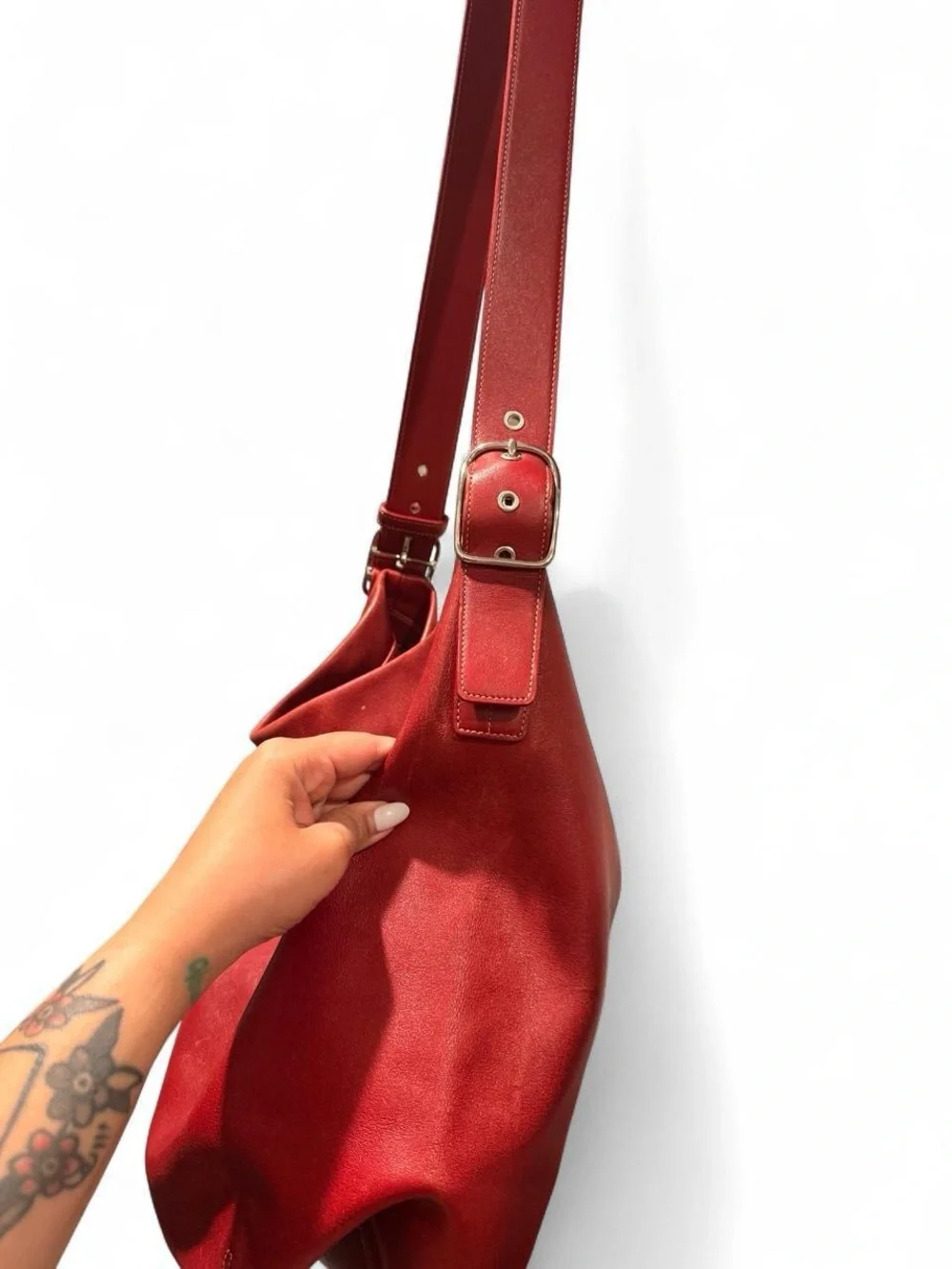 Caoch Red Leather Hobo Shoulder Bag - Classic Everyday Style